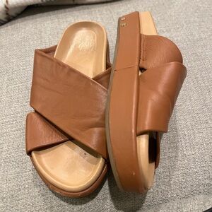 beek Tan Leather Cross Strap Sandals